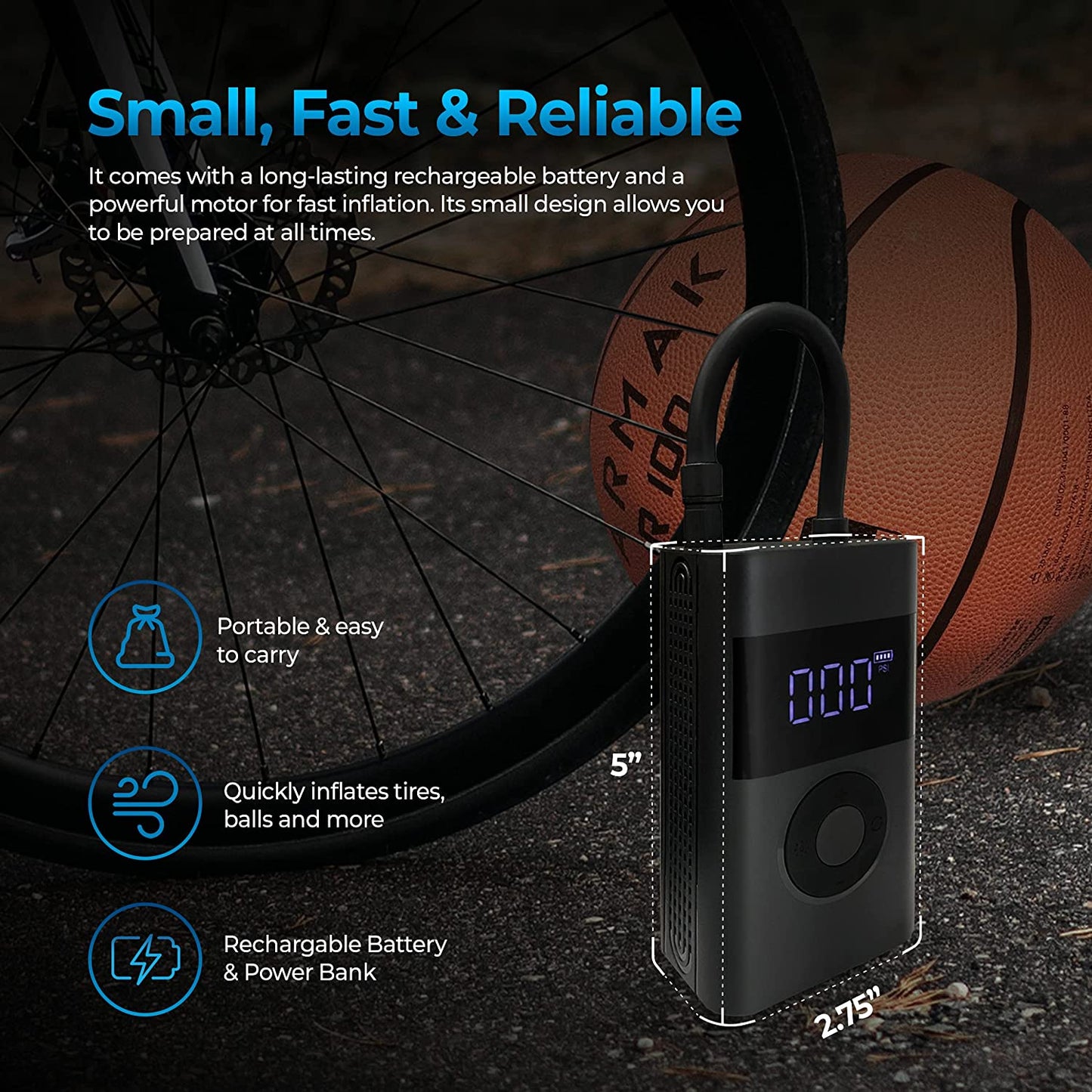 Multifunctional mini electric pump (can inflate various tires and balls. Power bank, flashlight)